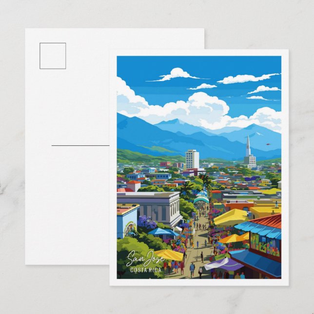 San Jose Costa Rica Vintage Travel Illustration Postcard (Front/Back)
