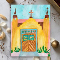 San Jose de Gracia Church Watercolor New Mexico