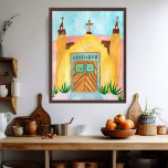San Jose de Gracia Church  Watercolor New Mexico Poster<br><div class="desc">Watercolor painting inspired by a visit to New Mexico. Hand painted by me for you. Add or edit your own text if you like to customize it. Select the print size using the drop down menu above, and you can click the “edit design” button to customize the artwork to fit...</div>