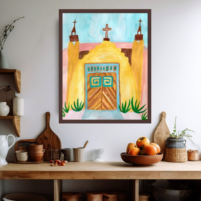 San Jose de Gracia Church  Watercolor New Mexico Poster (San Jose de Gracia Church Watercolor New Mexico Poster
)