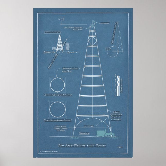 San Jose Light Tower Blueprint Poster (Front)