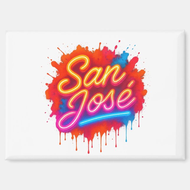 San José Retro Neon Script Street Art Splash Magnet (Front)