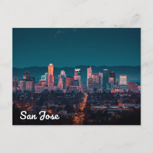 San Jose Skyline Night View Postcard