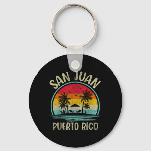 San Juan Beach Puerto Rico Palm Tree Family Summer Key Ring
