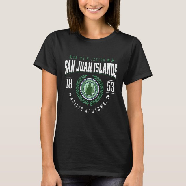 San Juan Islands Washington Pine Tree WA Souvenir  T-Shirt (Front)
