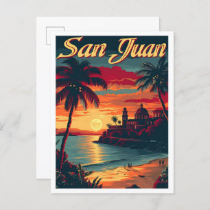 San Juan Puerto Rico Artistic Travel Illustration Postcard