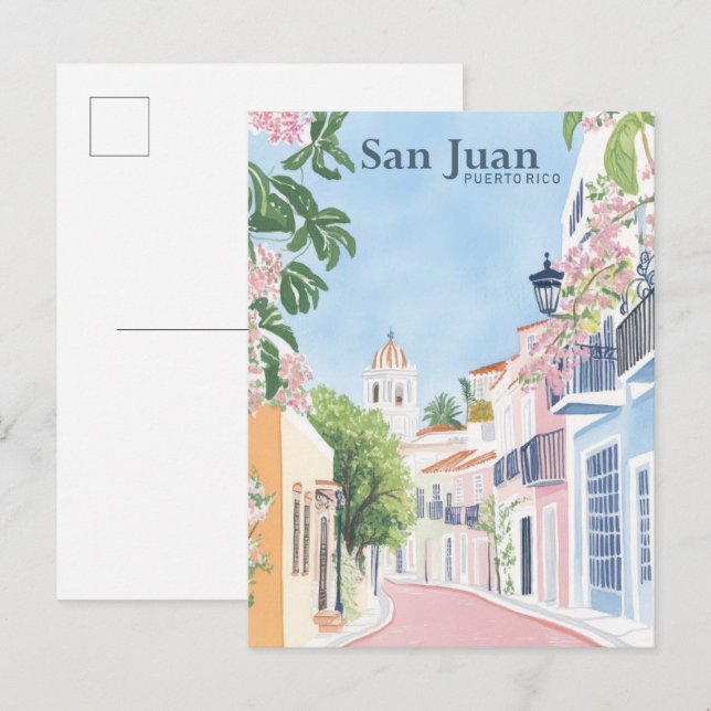 San Juan Puerto Rico Gouache Illustration Travel Postcard (Front/Back)