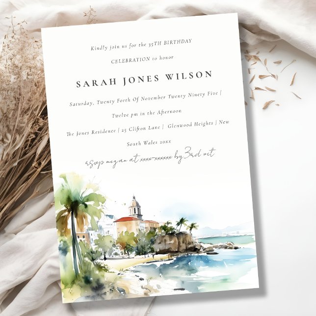 San Juan Puerto Rico Watercolor Landscape Birthday Invitation (Creator Uploaded)
