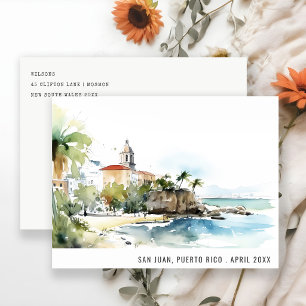 San Juan Puerto Rico Watercolor Landscape Travel Postcard