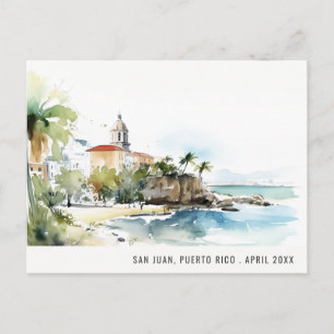 San Juan Puerto Rico Watercolor Landscape Travel Postcard