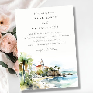 San Juan Puerto Rico Watercolor Landscape Wedding Invitation