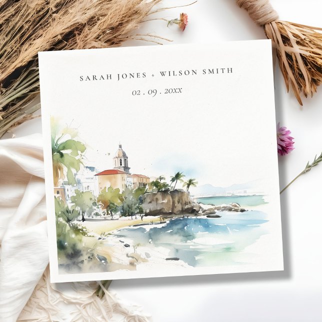 San Juan Puerto Rico Watercolor Landscape Wedding Napkin (Creator Uploaded)