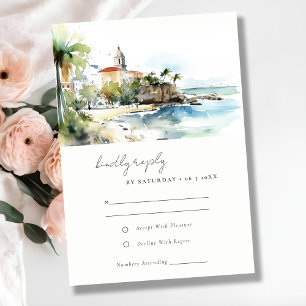 San Juan Puerto Rico Watercolor Landscape Wedding RSVP Card