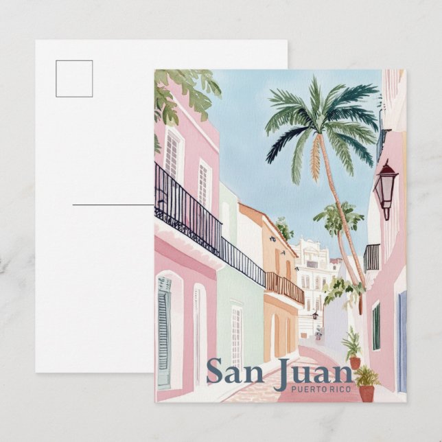 San Juan Puerto Rico Watercolor Painting Travel Postcard (Front/Back)