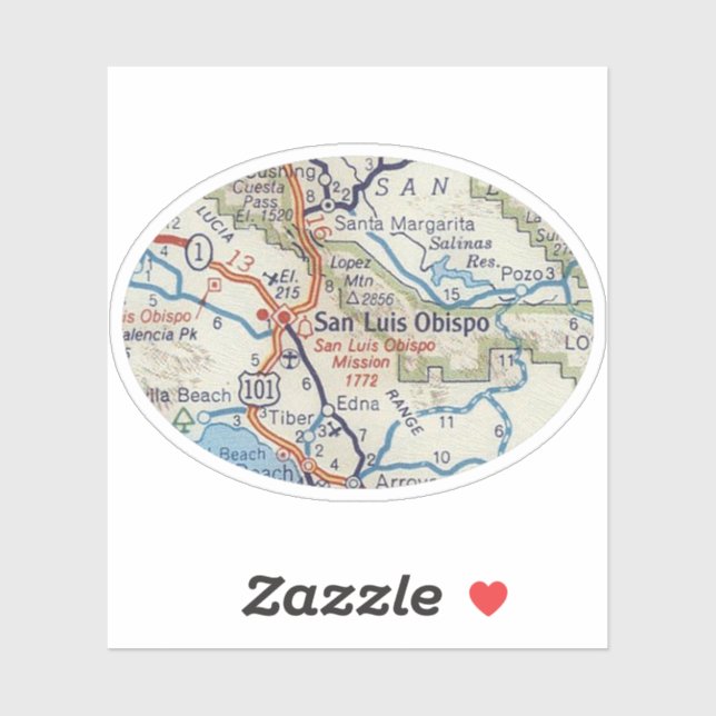 San Luis Obispo CA Vintage Road Map (Sheet)