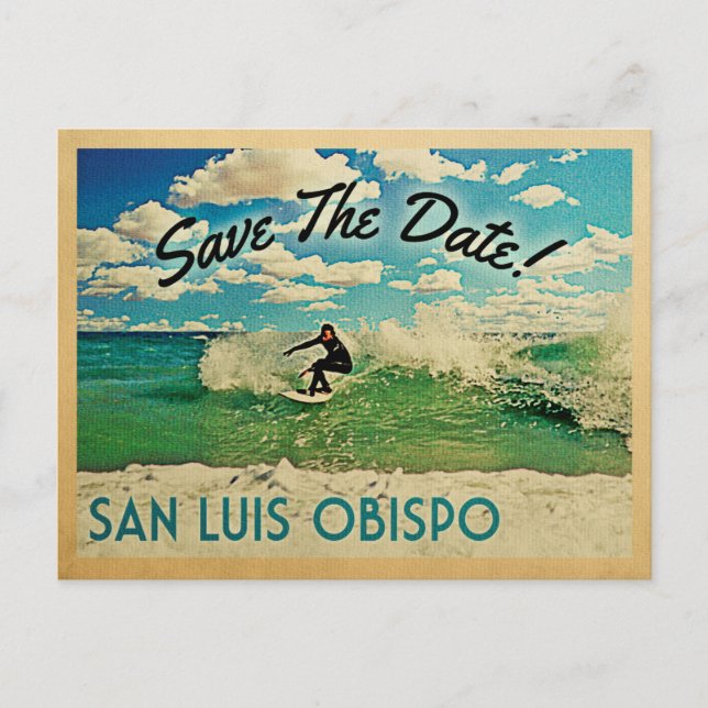 San Luis Obispo Save The Date California Surfing Announcement Postcard (Front)
