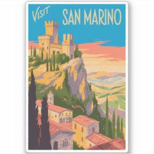 San Marino Castle Illustration Travel Art Vintage
