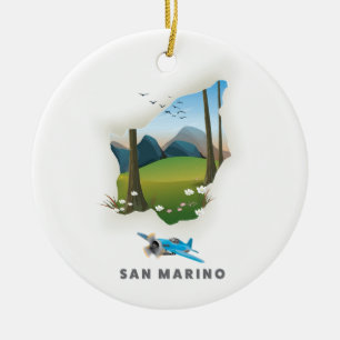 San Marino Illustrated travel poster. Ceramic Tree Decoration