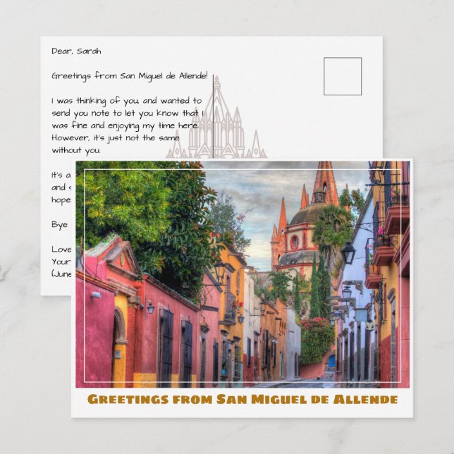 San Miguel de Allende Colourful Homes & Church Postcard (Front/Back)