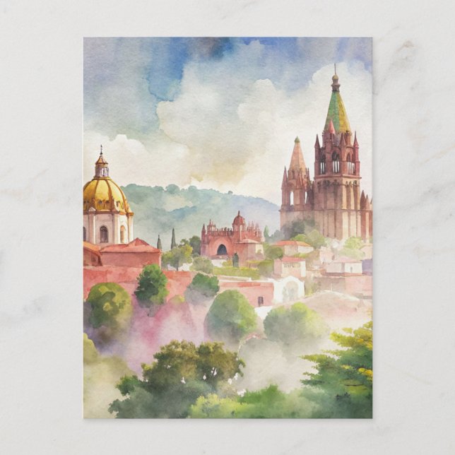 San Miguel de Allende Mexico Watercolor Postcard (Front)