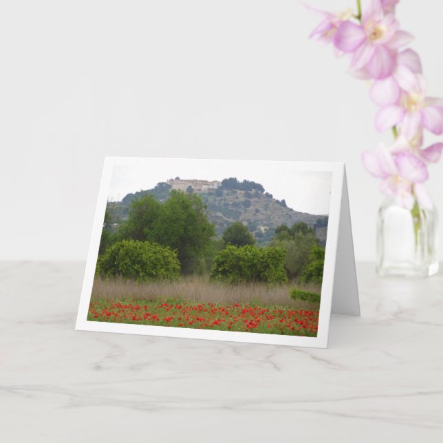 San Miguel Monastery above Poppy Field Card (Orchid)