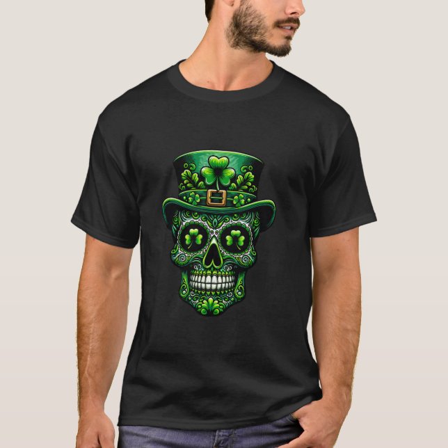 San Patties Irish Sugar Skull Day Of Dead St Patri T-Shirt (Front)