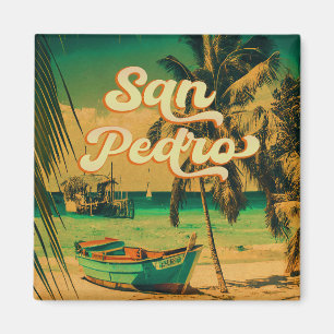 San Pedro Belise Vintage Palm Trees Souvenirs Magnet