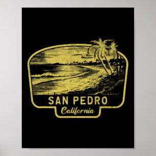 San Pedro California Beach Surf Vintage Blue Poster