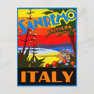 San Remo riviera, Italy, vintage travel postcard