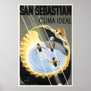 San Sebastian Ideal Climate Spain Vintage Travel Poster