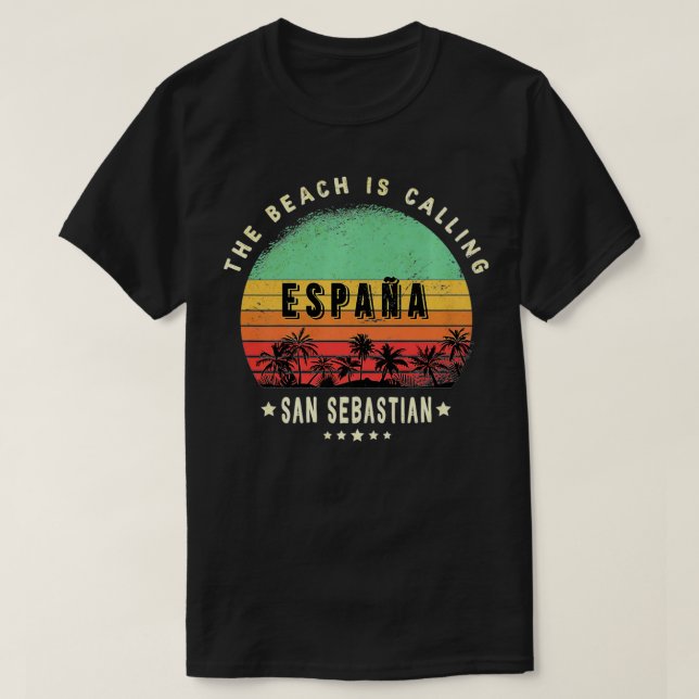 San Sebastian Spain city vacation palm trees souve T-Shirt (Design Front)