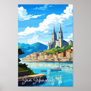 San Sebastian Spain vintage travel illustration Poster
