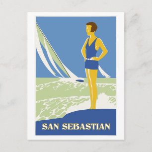 San Sebastian, vector art retro travel Postcard