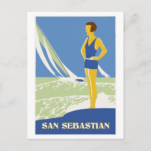 San Sebastian, vector art retro travel Postcard (Front)
