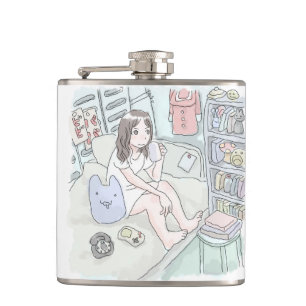 Sanae an illustration of a woman sitting on a be hip flask