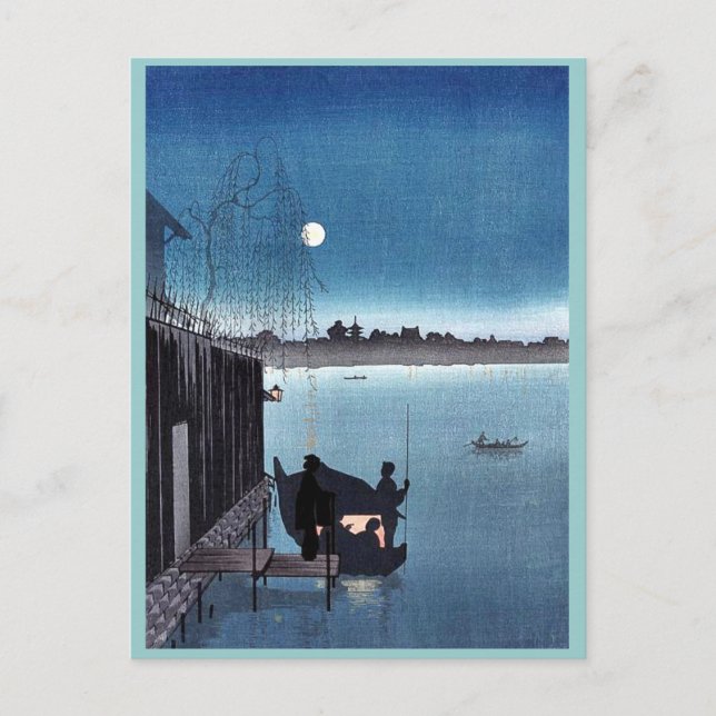 Sanbashi Bridge in Fukugawa at night Ukiyoe Postcard (Front)