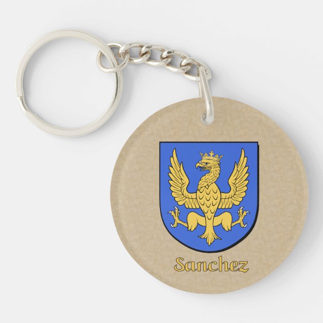 Sanchez Historical Shield with Spanish Flag Key Ring (Front)