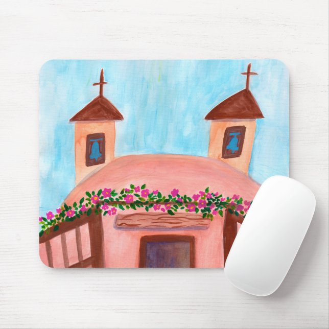 Sanctuario de Chimayo Church Colorful Watercolor Mouse Pad (With Mouse)