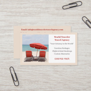 Sand Agent Travel Agency Red Beach Chairs  Business Card