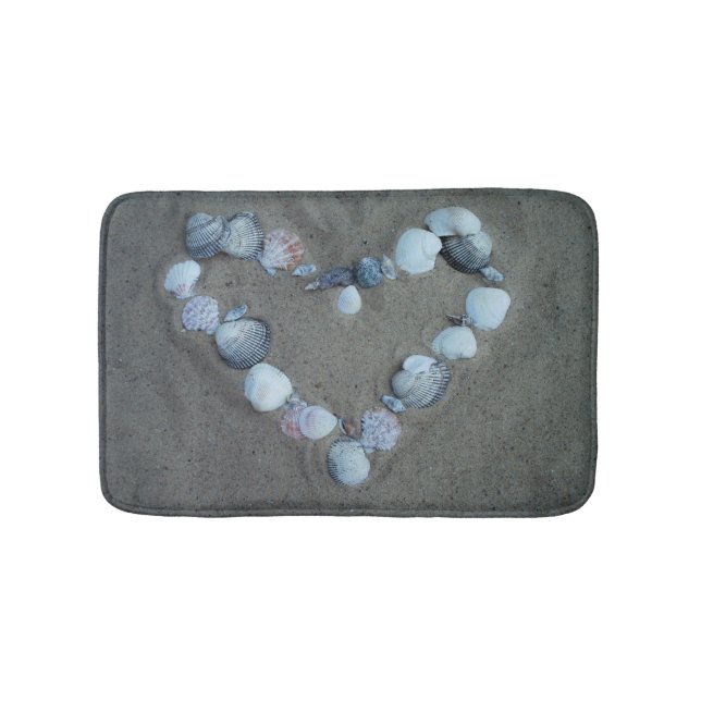 Sand and Beach Shell Heart Bathmat Rug (Front)