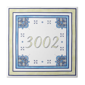Sand and Blue Small House Number Tile