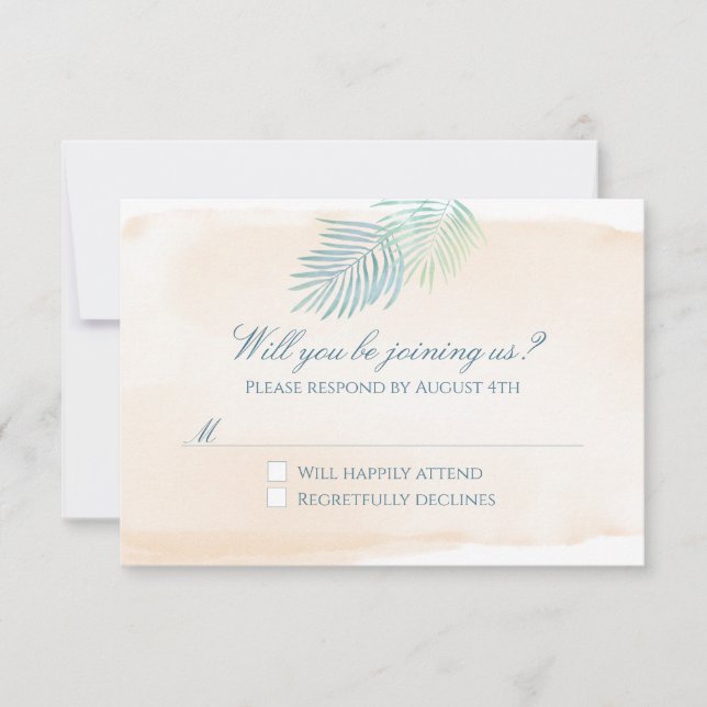 Sand and Palms Beach Wedding RSVP Card (Front)