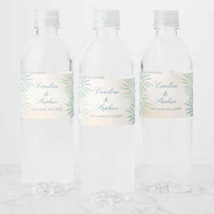 Sand and Palms Beach Wedding Water Bottle Label