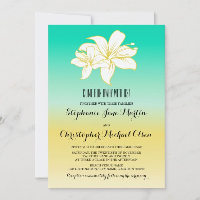Sand and Sea Destination Colour Ombre Wedding Invitation (Front)