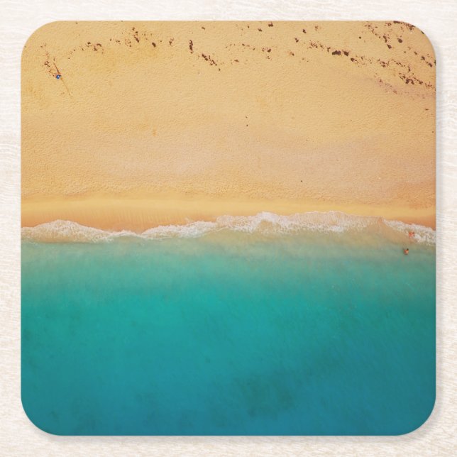 Sand and Sea Shoreline from Above Square Paper Coaster (Front)