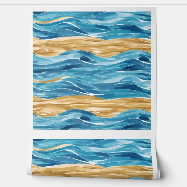 Sand and Sea Tiled Ocean Decor Wallpaper (Unrolling)