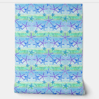 Sand and Sea Watercolor Starfish Blue Green Purple
