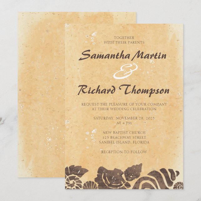 Sand and Seashells/Beach Wedding Invitation (Front/Back)