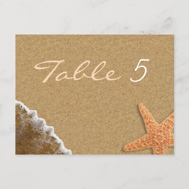 Sand and Shells Beach Theme Wedding Table Number Postcard (Front)