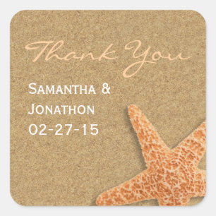 Sand and Shells Beach Theme Wedding Thank You Square Sticker